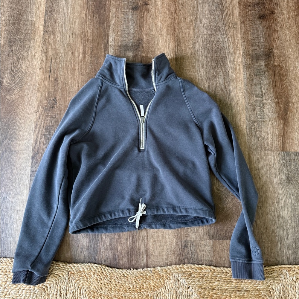 Vuori Gray Blue Half-Zip Cowl Sweater